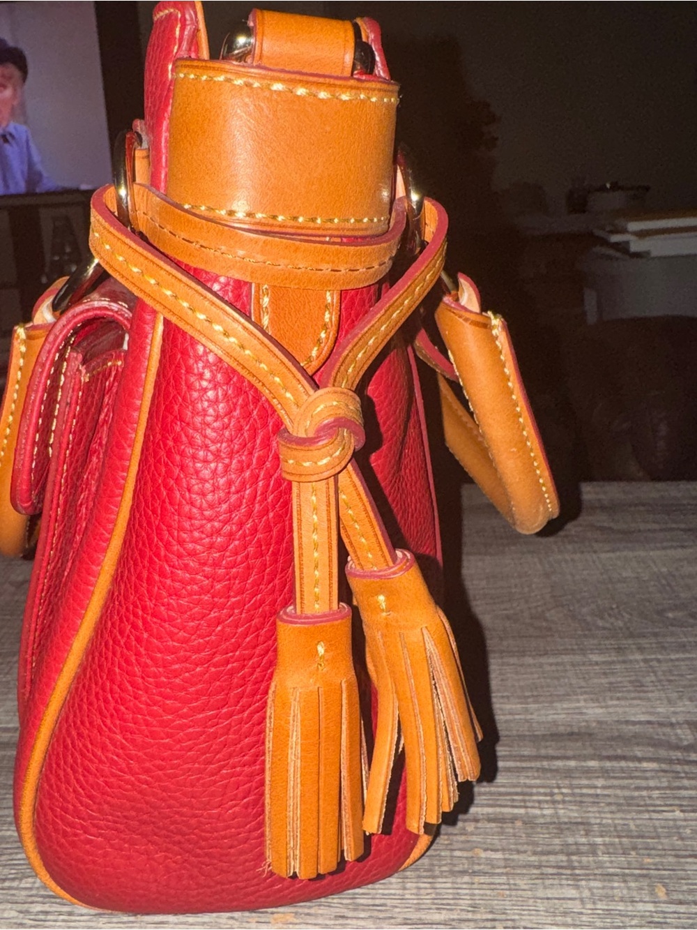 Dooney & Bourke Red and Brown Satchel with dust bag. - Picture 9 of 9